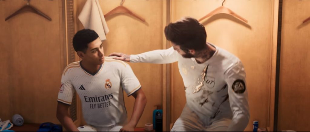 Jude Bellingham getting a pat on the shoulder in EA Sports FC 24 reveal trailer