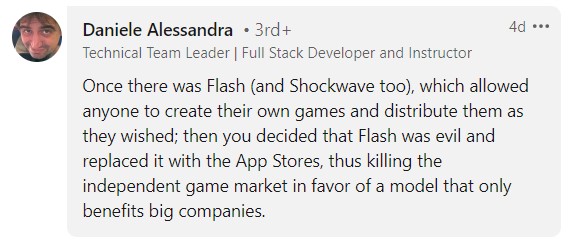 Alessandra think charging game developers 30% commission on sales is too high