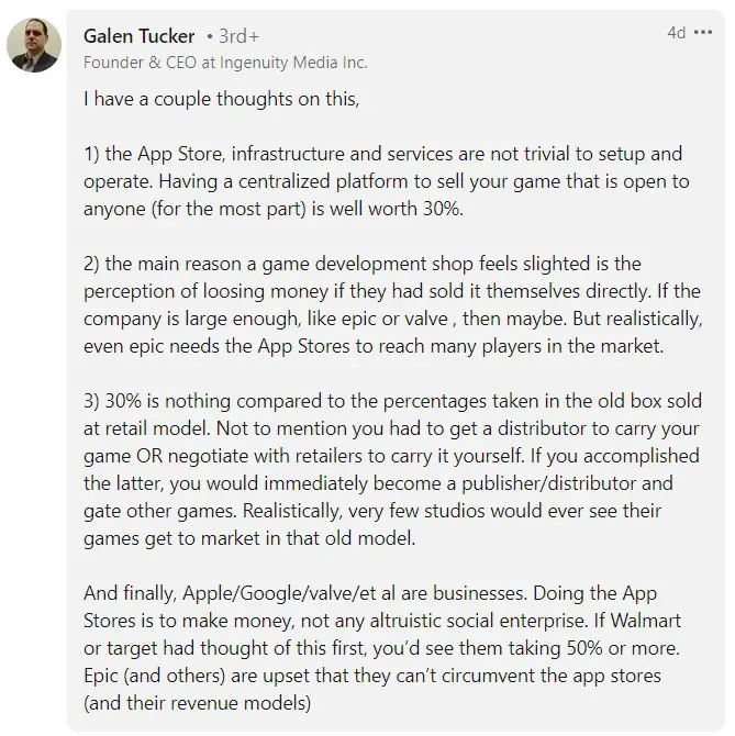 Tucker think charging game developers 30% commission on sales is fair