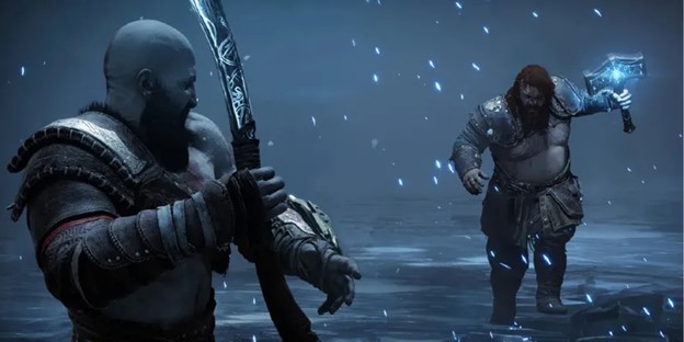 Kratos fighting Hercules in God of War Ragnarök