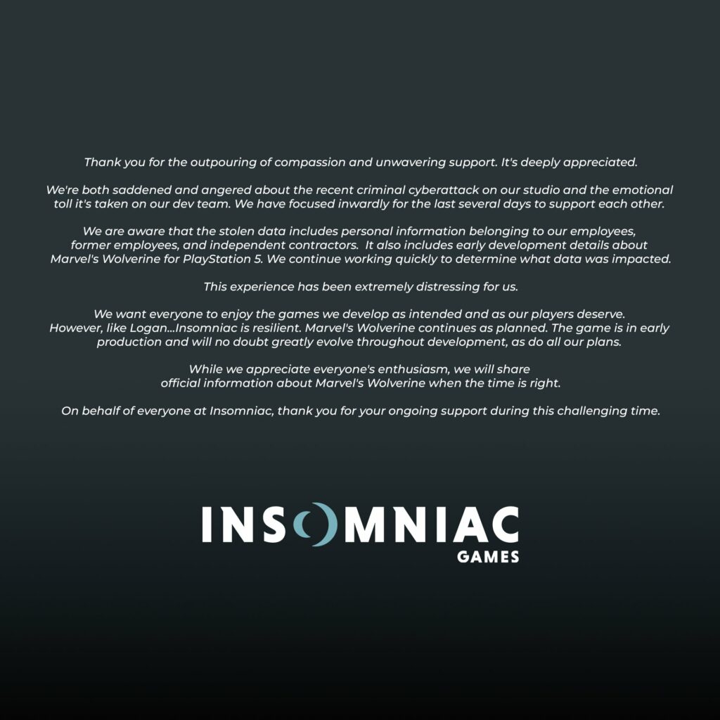  Insomniac Games Breaks Silence On “Distressing” Rhysida Data Breach