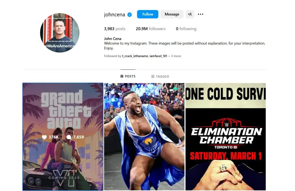 John Cena Instagram page