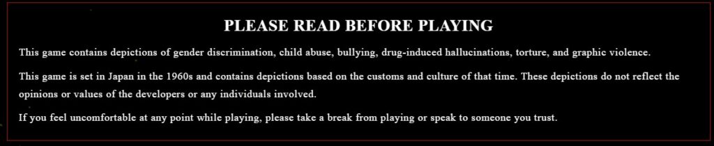 Read Before Playing message for Silent Hill F