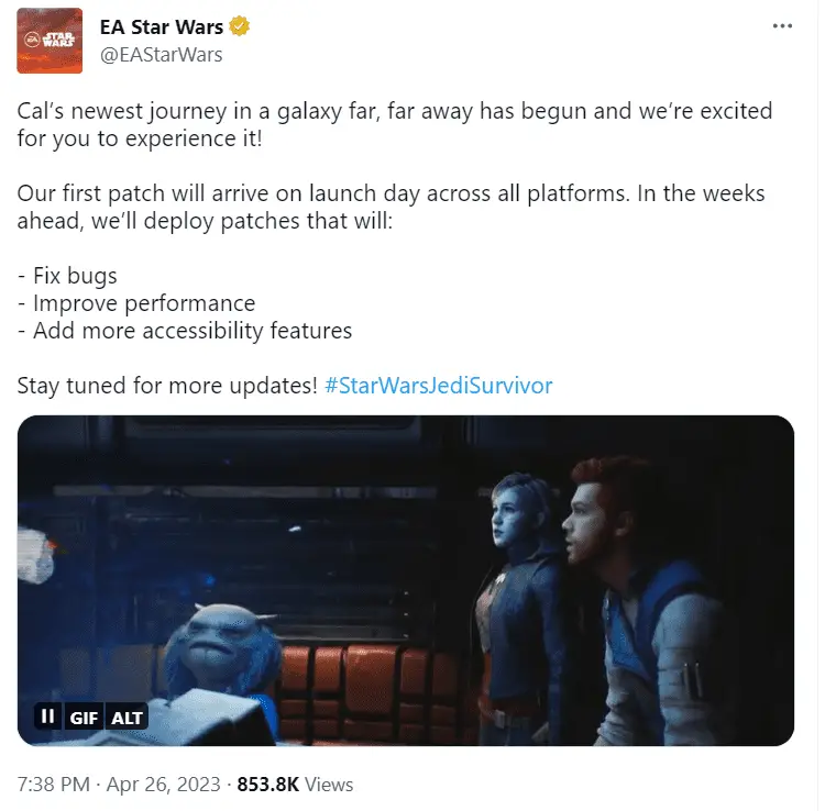 Star Wars Jedi: Survivor will get day 1 patch
