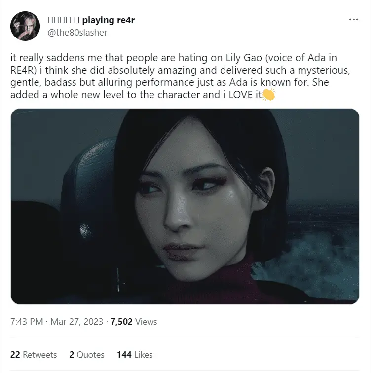 Support for Lily Gao in Resident Evil 4 Remake