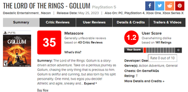 The Lord of the Rings: Gollum Review Scores 