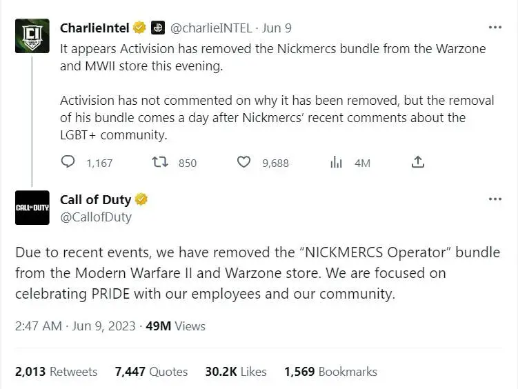 Activision confirms the removal of Nickmercs skin in Call of Duty