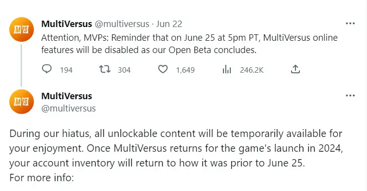 MultiVersus tweet
