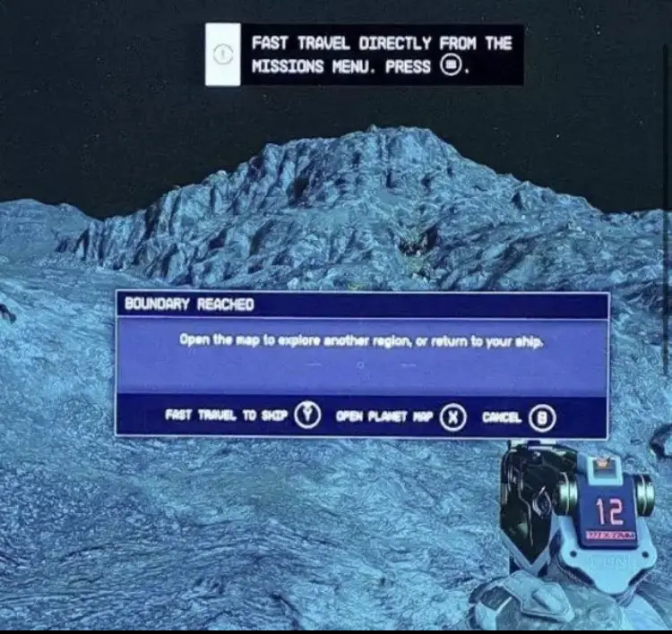 Starfield Exploration limit screen