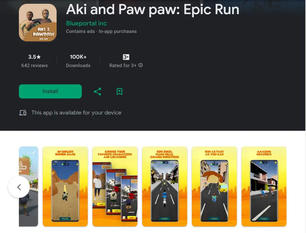 Aki and Pawpaw Epic Run Play Store review