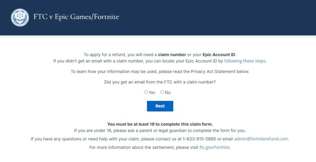 Fortnite refund claim form