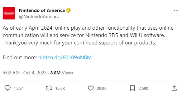 Nintendo announcement on twitter